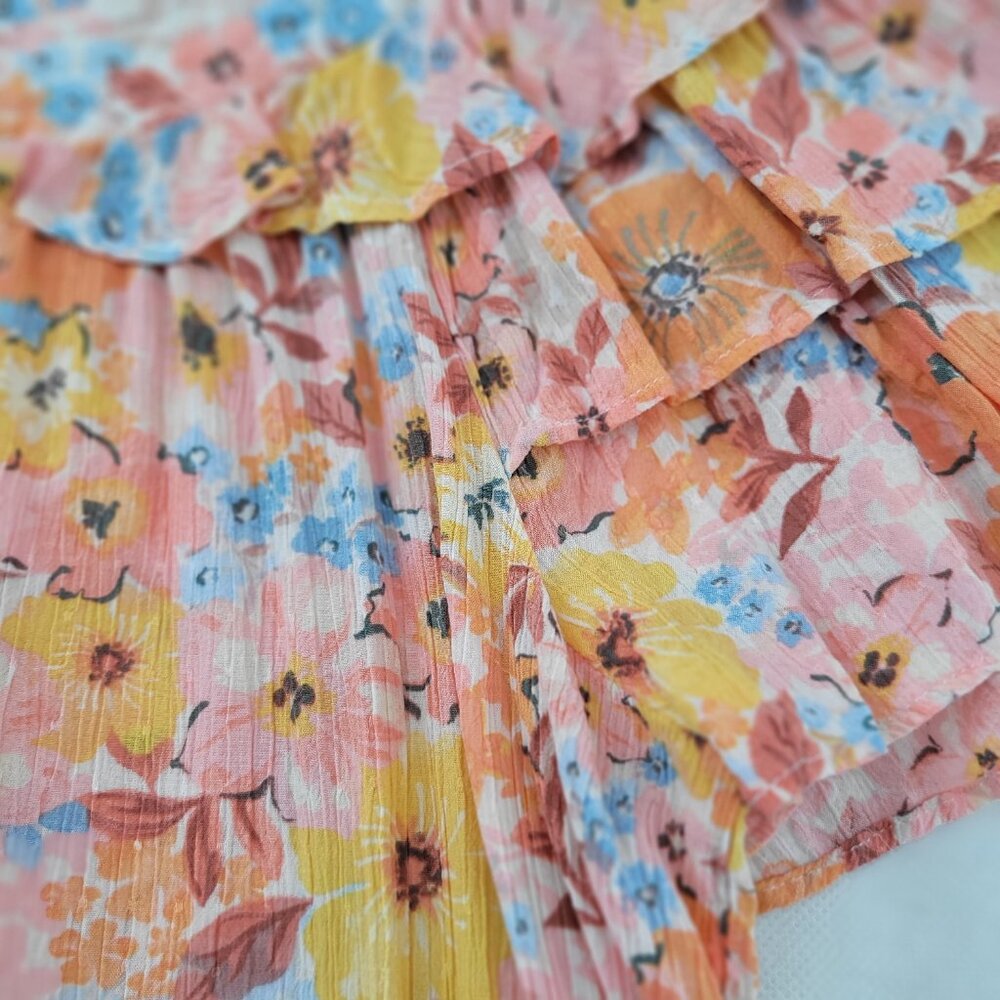 Democracy Top Women's XL Floral Flutter Pleated Ruffle Crinkle Shoulder Detail - Picture 5 of 12
